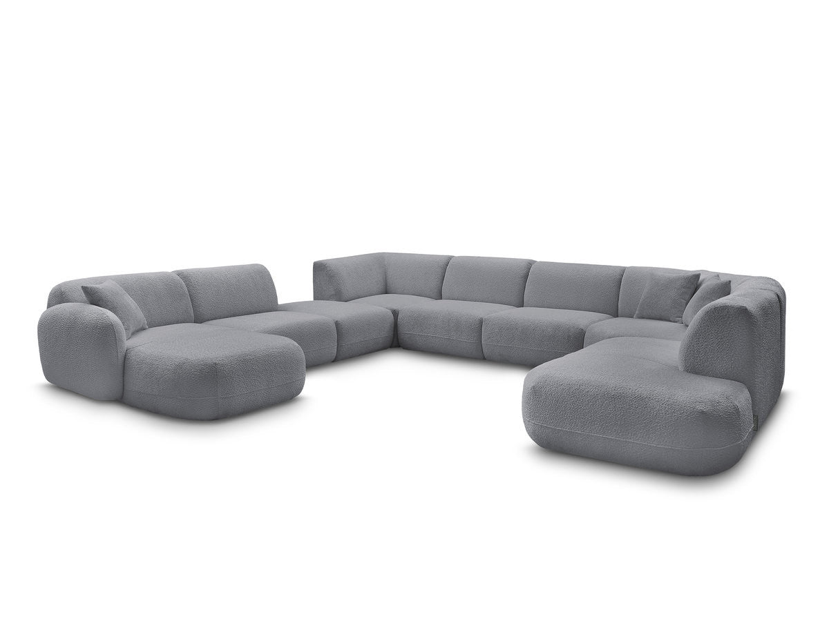 Canapé panoramique fixe modulable ANDA avec 3 chauffeuses, 1 méridienne, 2 angles et 1 pouf