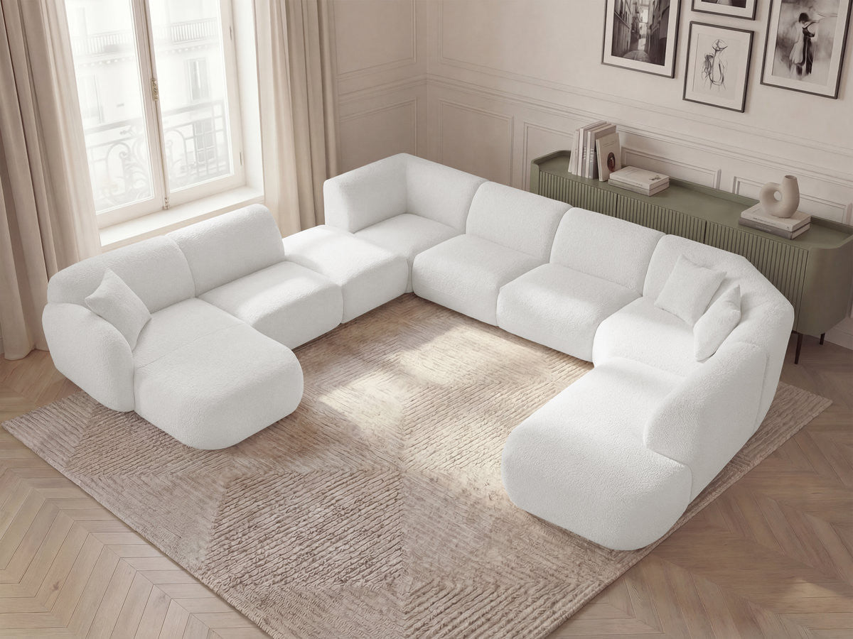 Canapé panoramique fixe modulable ANDA avec 3 chauffeuses, 1 méridienne, 2 angles et 1 pouf