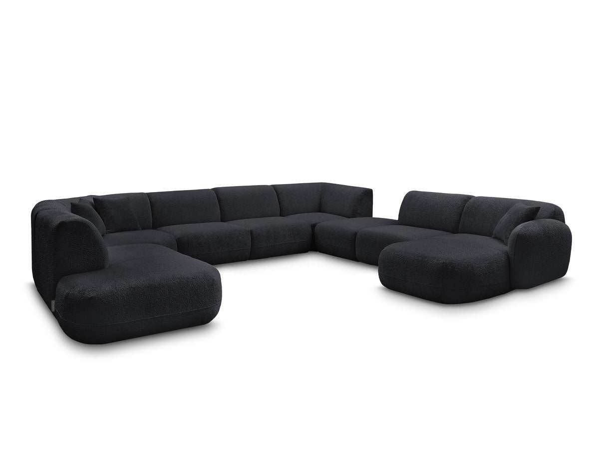 Canapé panoramique fixe modulable ANDA avec 3 chauffeuses, 1 méridienne, 2 angles et 1 pouf