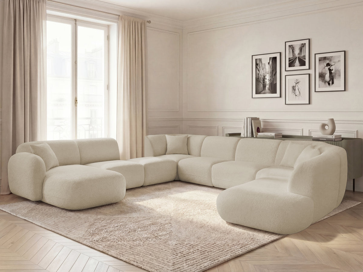Canapé panoramique fixe modulable ANDA avec 3 chauffeuses, 1 méridienne, 2 angles et 1 pouf