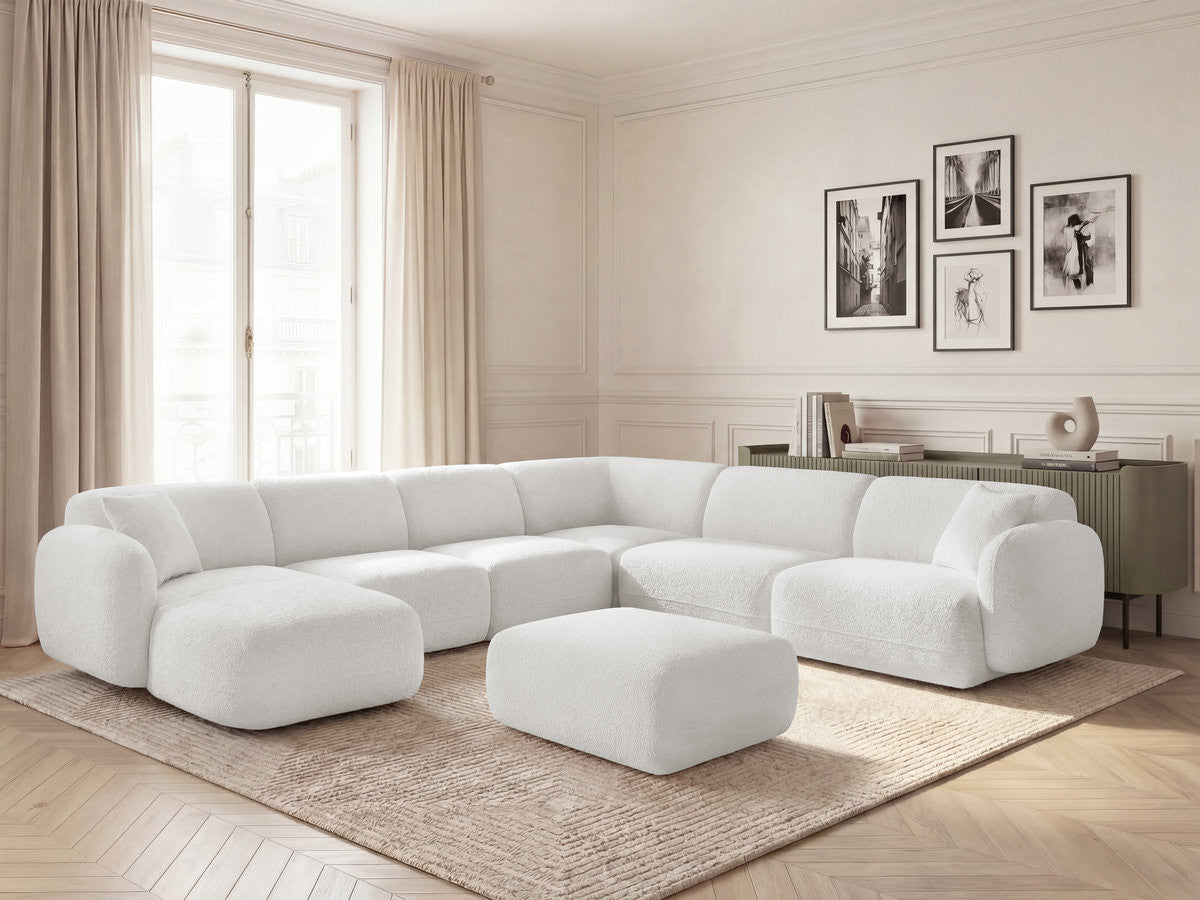 Canapé panoramique fixe modulable ANDA avec 4 chauffeuses, 1 méridienne, 1 angle et 1 pouf