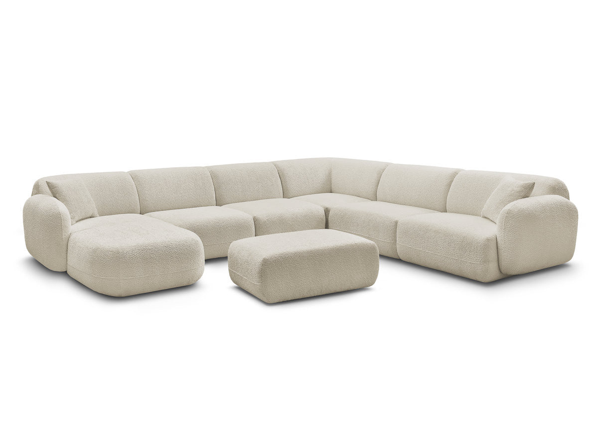 Canapé panoramique fixe modulable ANDA avec 4 chauffeuses, 1 méridienne, 1 angle et 1 pouf