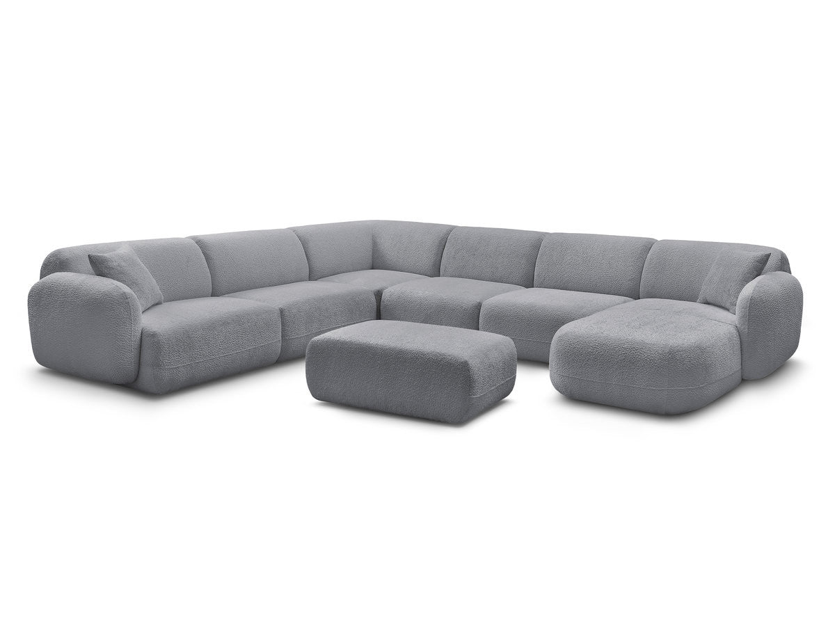 Canapé panoramique fixe modulable ANDA avec 4 chauffeuses, 1 méridienne, 1 angle et 1 pouf