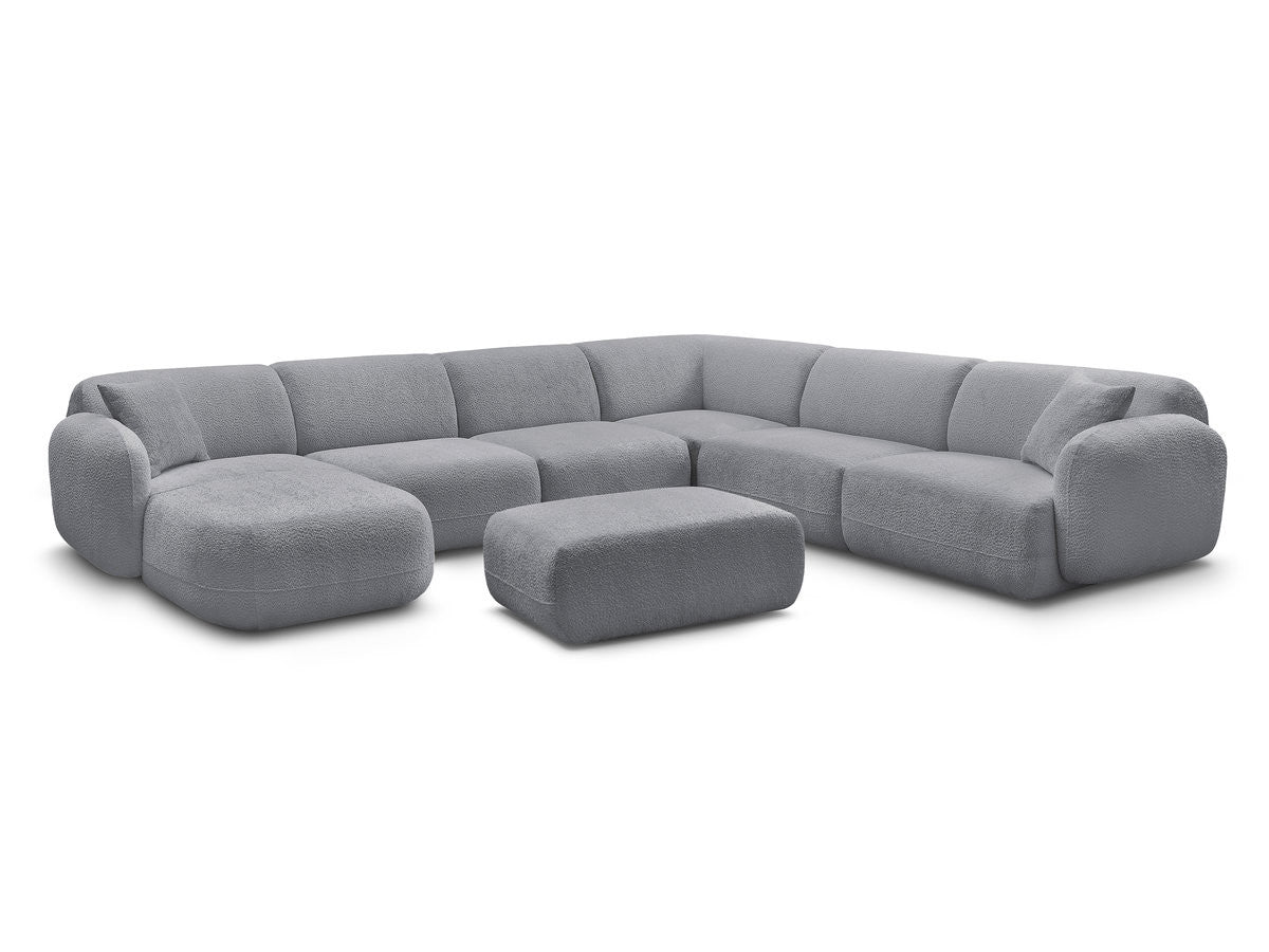 Canapé panoramique fixe modulable ANDA avec 4 chauffeuses, 1 méridienne, 1 angle et 1 pouf