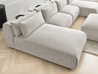 Canapé panoramique fixe modulable avec têtières JANA tissu texturé avec 2 méridiennes, 2 chauffeuses et 1 grand pouf
