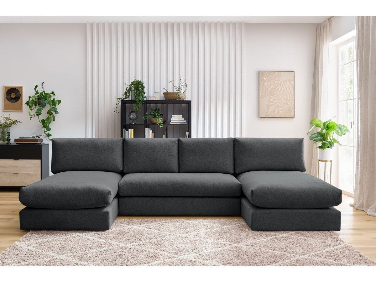 Canapé panoramique fixe modulable PARIS tissu avec 1 chauffeuse 2 places, 2 méridiennes