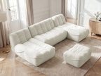 Canapé panoramique fixe modulable SERENA tissu chiné avec pouf