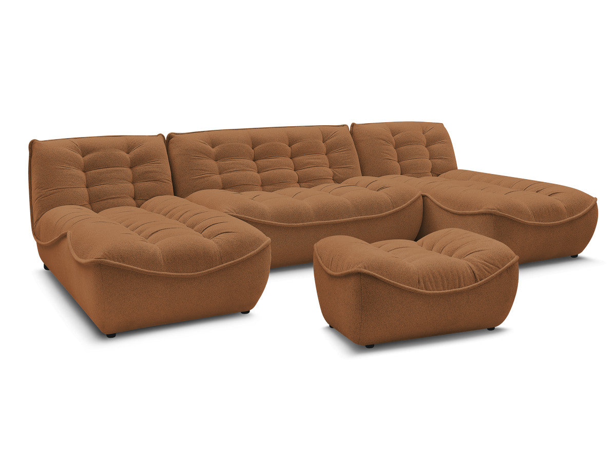 Canapé panoramique fixe modulable SERENA tissu chiné avec pouf