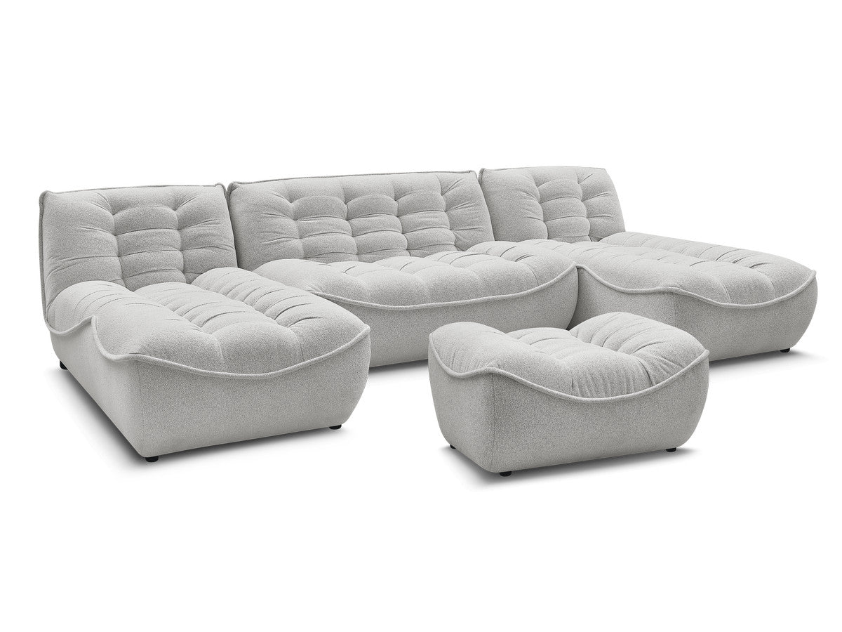 Canapé panoramique fixe modulable SERENA tissu chiné avec pouf