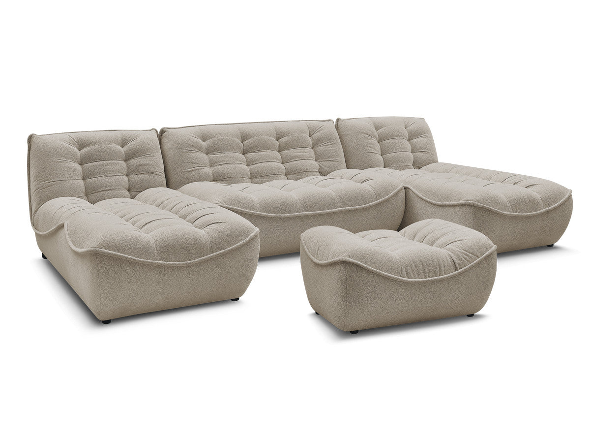 Canapé panoramique fixe modulable SERENA tissu chiné avec pouf