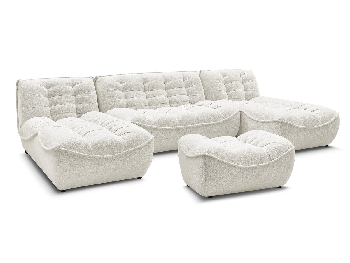 Canapé panoramique fixe modulable SERENA tissu chiné avec pouf