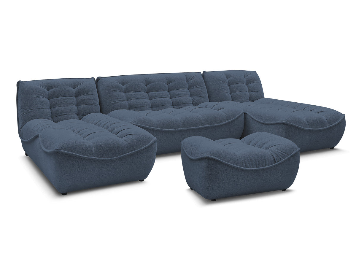 Canapé panoramique fixe modulable SERENA tissu chiné avec pouf