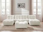 Canapé panoramique fixe modulable SERENA tissu chiné avec pouf