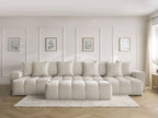 Canapé panoramique fixe MONT-BLANC tissu chiné avec pouf