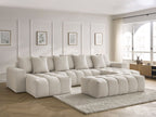 Canapé panoramique fixe MONT-BLANC tissu chiné avec pouf