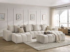 Canapé panoramique fixe MONT-BLANC tissu chiné avec pouf