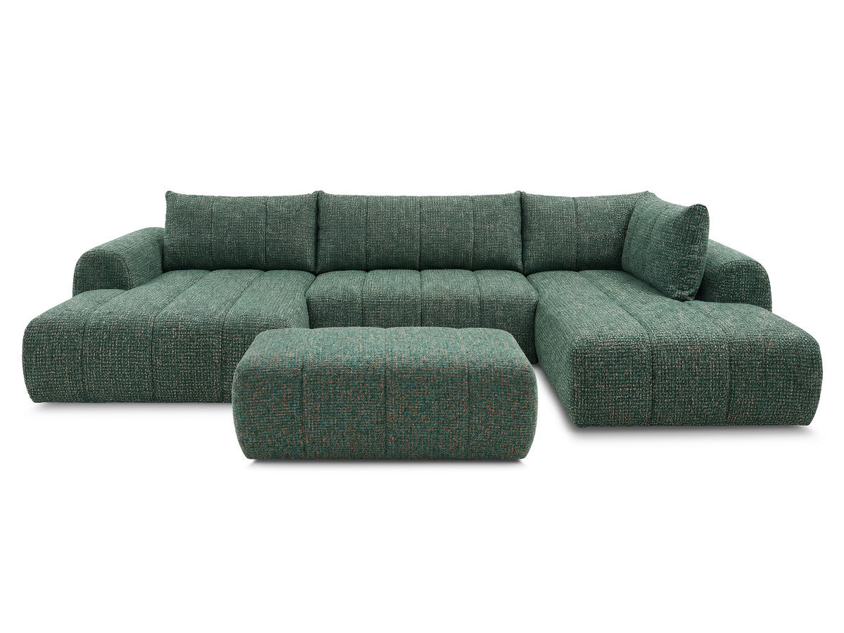 Canapé panoramique fixe NESTY tissu chiné avec pouf