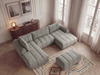 Canapé panoramique fixe NESTY tissu chiné avec pouf