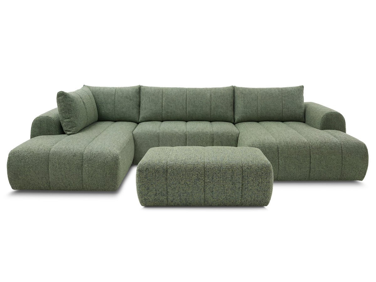 Canapé panoramique fixe NESTY tissu chiné avec pouf