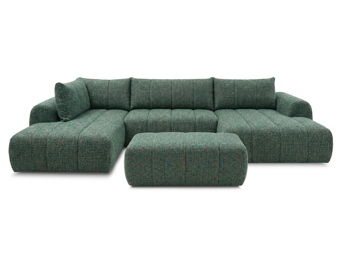 Canapé panoramique fixe NESTY tissu chiné avec pouf