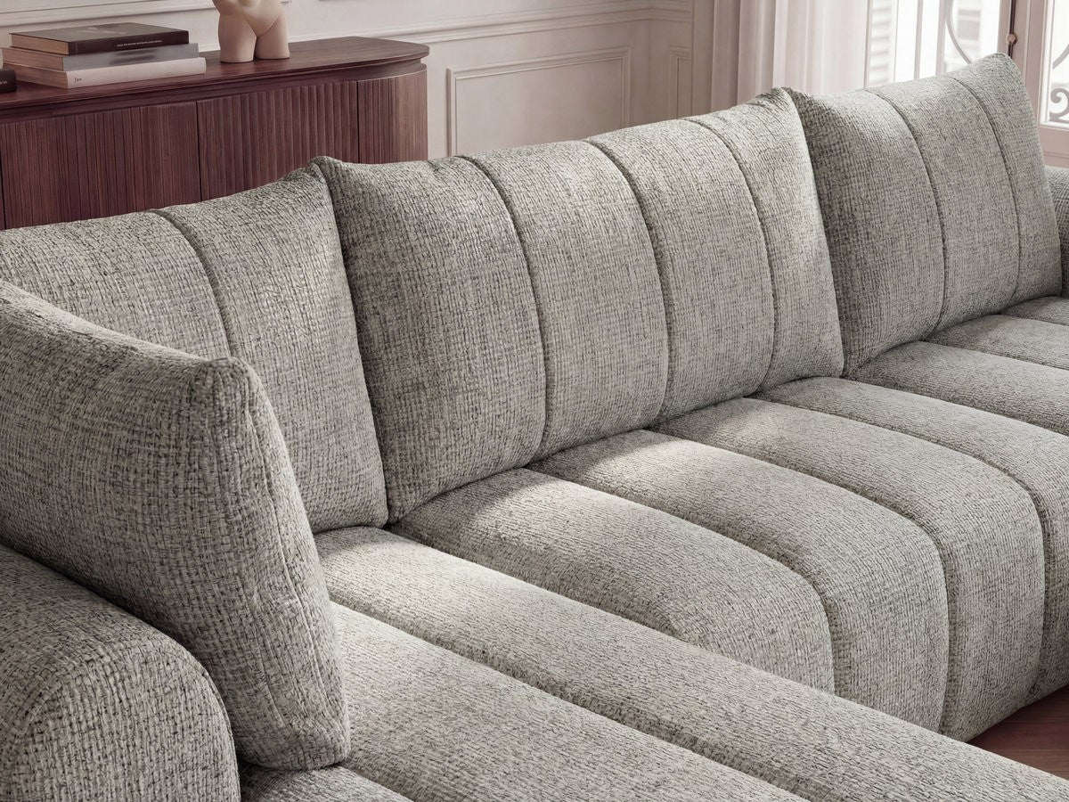 Canapé panoramique fixe NESTY tissu chiné avec pouf