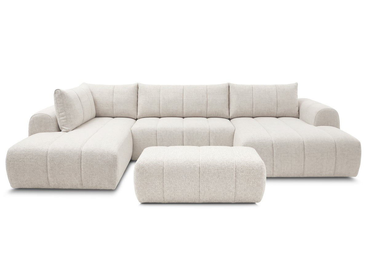 Canapé panoramique fixe NESTY tissu chiné avec pouf
