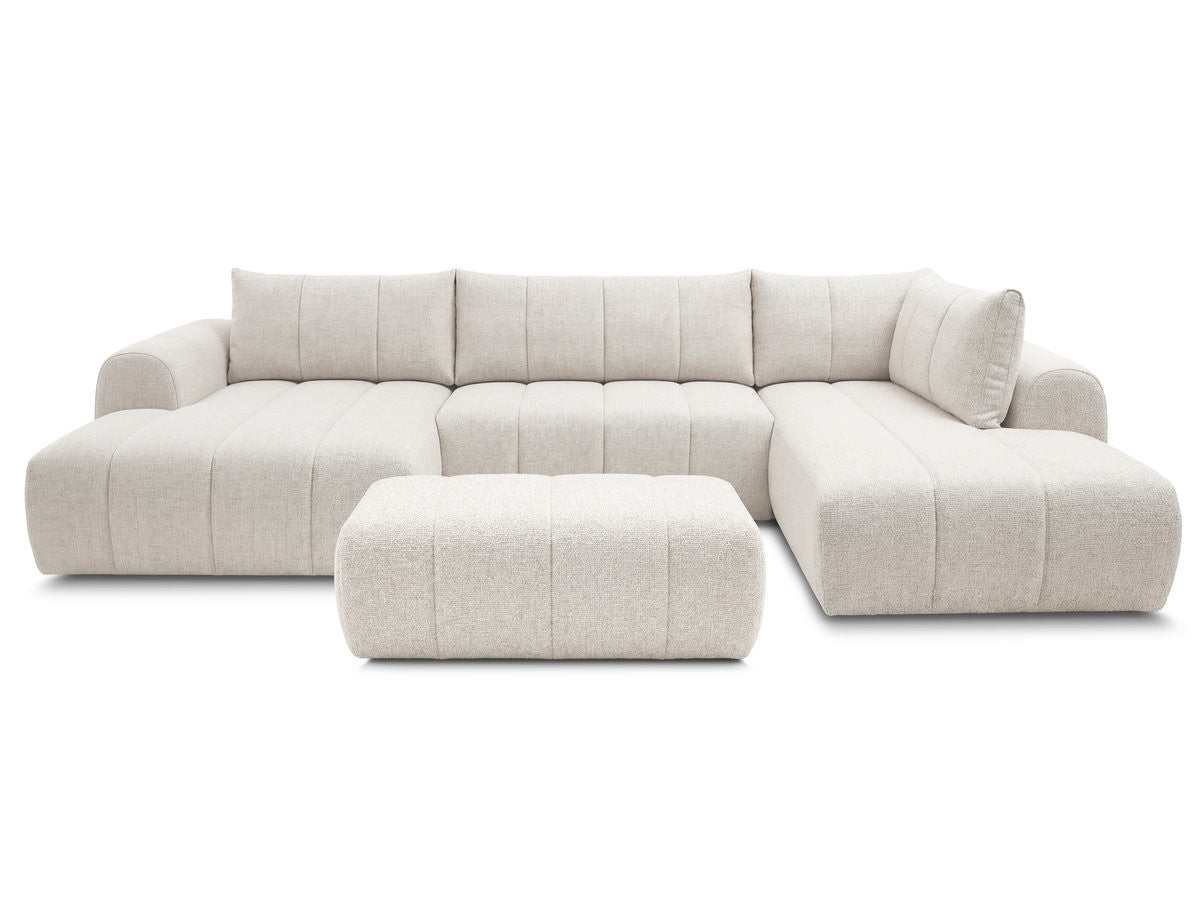 Canapé panoramique fixe NESTY tissu chiné avec pouf