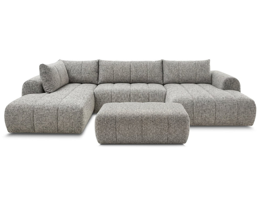 Canapé panoramique fixe NESTY tissu chiné avec pouf