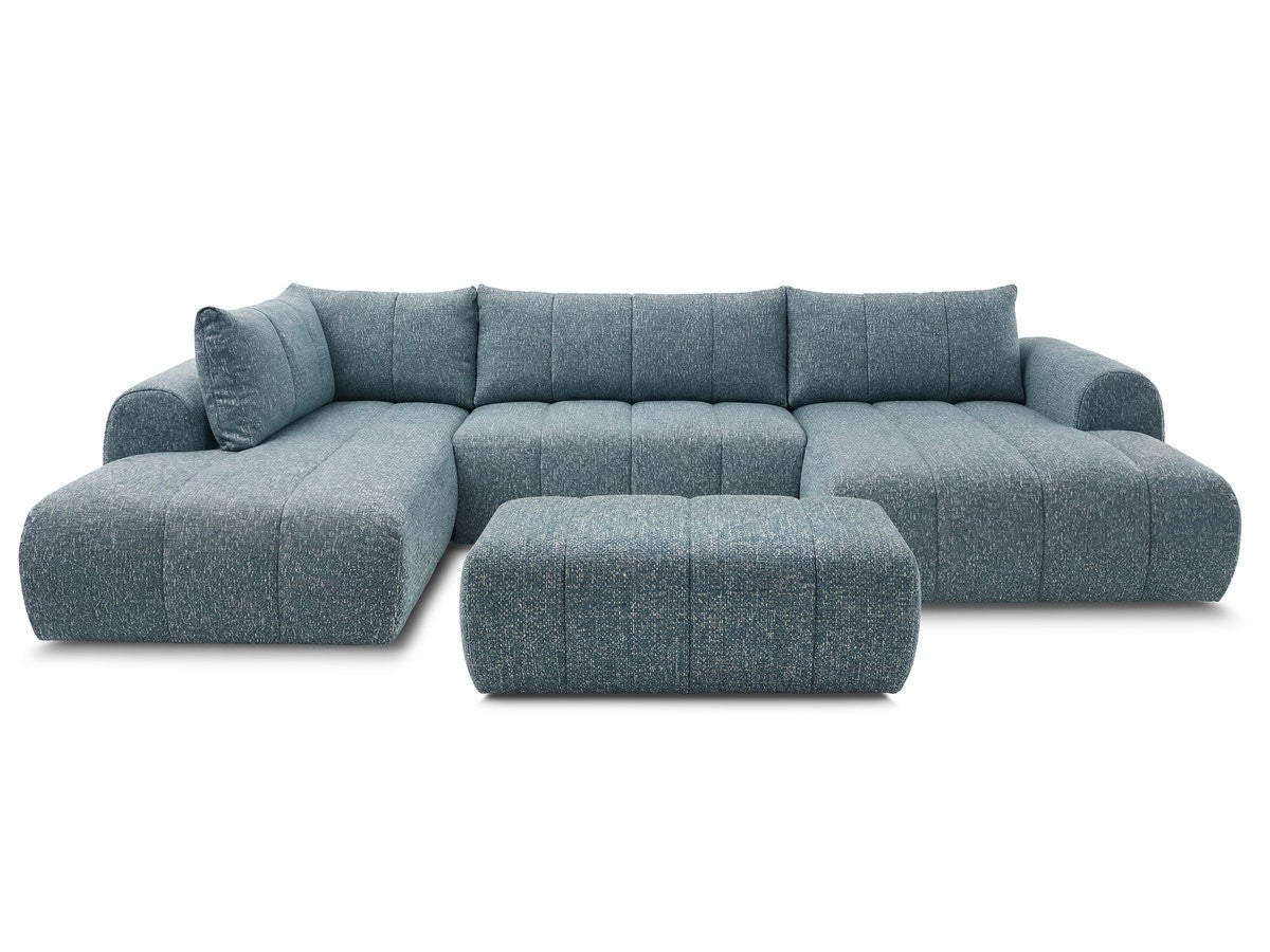 Canapé panoramique fixe NESTY tissu chiné avec pouf