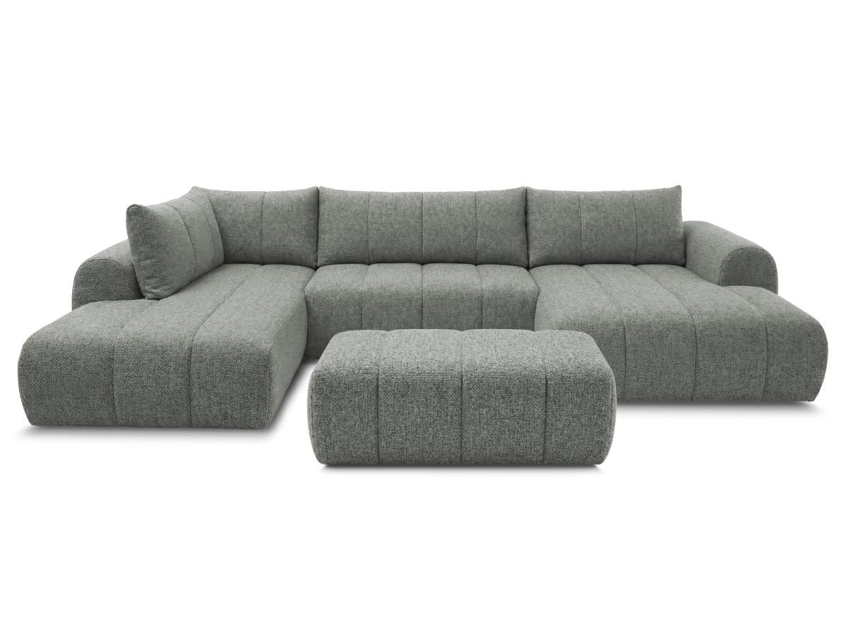 Canapé panoramique fixe NESTY tissu chiné avec pouf