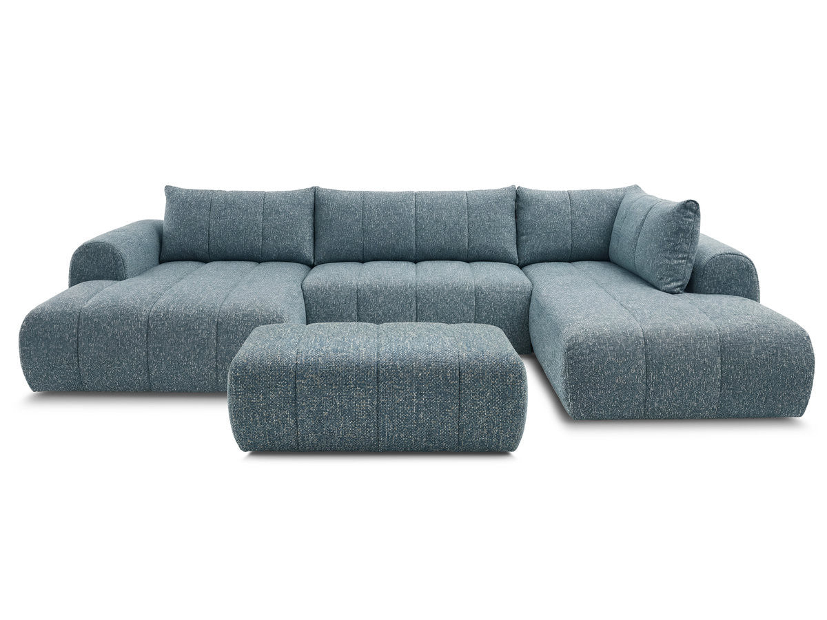 Canapé panoramique fixe NESTY tissu chiné avec pouf