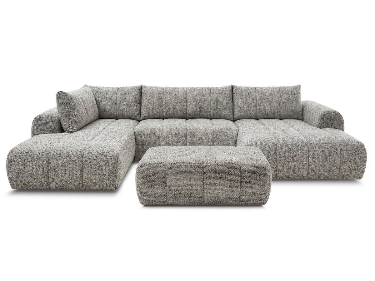 Canapé panoramique fixe NESTY tissu chiné avec pouf
