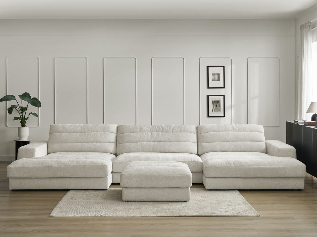 Canapé panoramique fixe SIERRA tissu texturé avec pouf