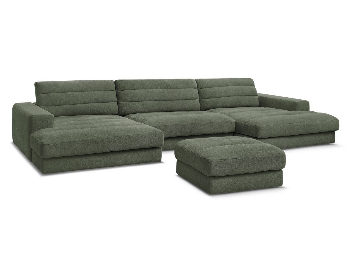 Canapé panoramique fixe SIERRA tissu texturé avec pouf