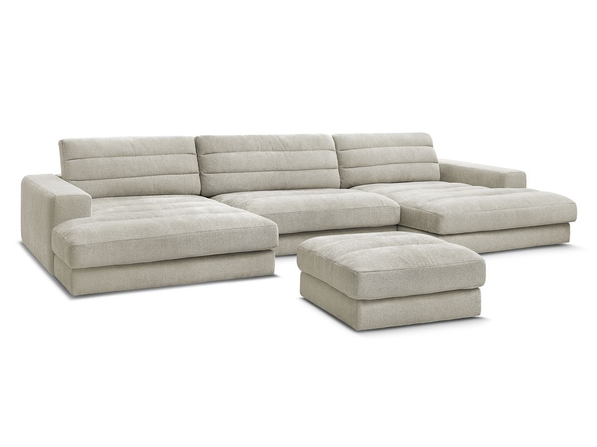 Canapé panoramique fixe SIERRA tissu texturé avec pouf