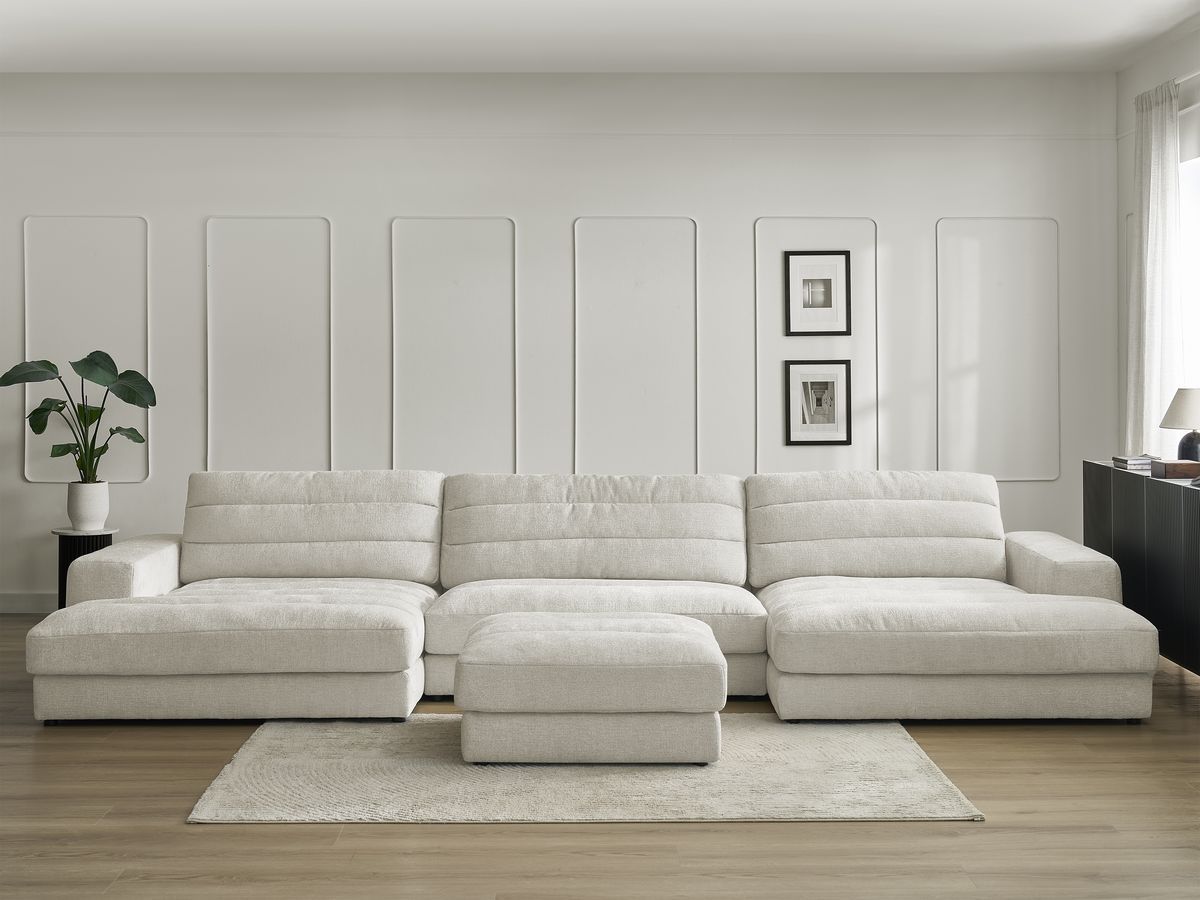Canapé panoramique fixe SIERRA tissu texturé avec pouf