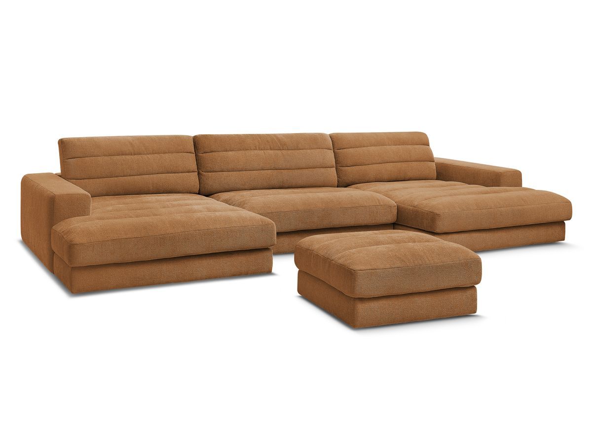 Canapé panoramique fixe SIERRA tissu texturé avec pouf