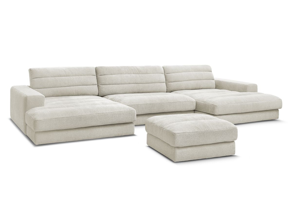 Canapé panoramique fixe SIERRA tissu texturé avec pouf