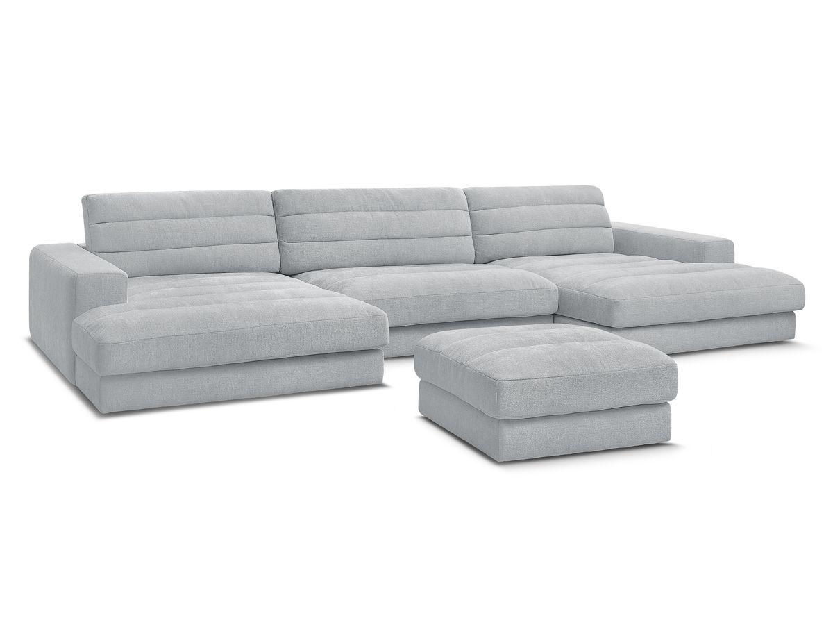 Canapé panoramique fixe SIERRA tissu texturé avec pouf