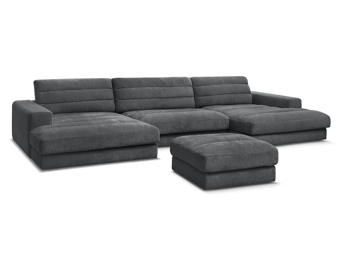 Canapé panoramique fixe SIERRA tissu texturé avec pouf