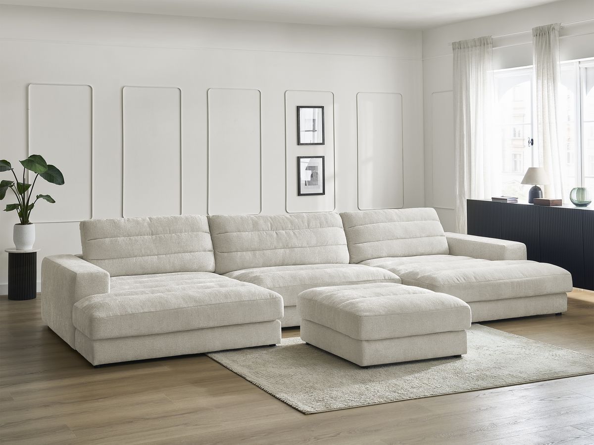 Canapé panoramique fixe SIERRA tissu texturé avec pouf