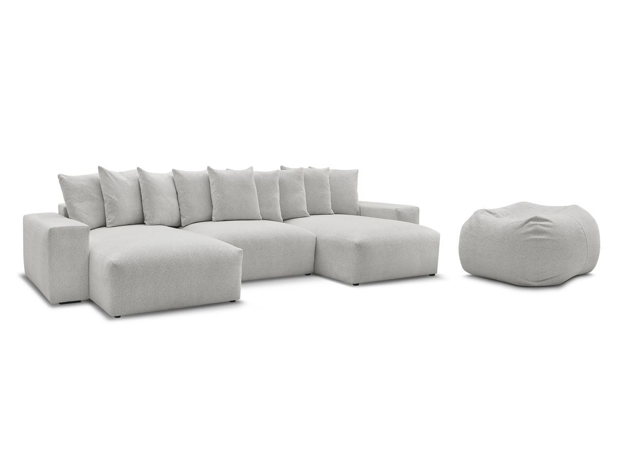 Canapé panoramique fixe VOLTAIRE tissu chiné avec pouf