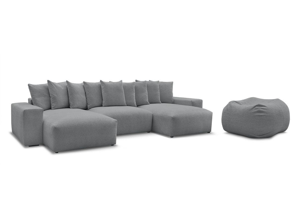 Canapé panoramique fixe VOLTAIRE tissu chiné avec pouf
