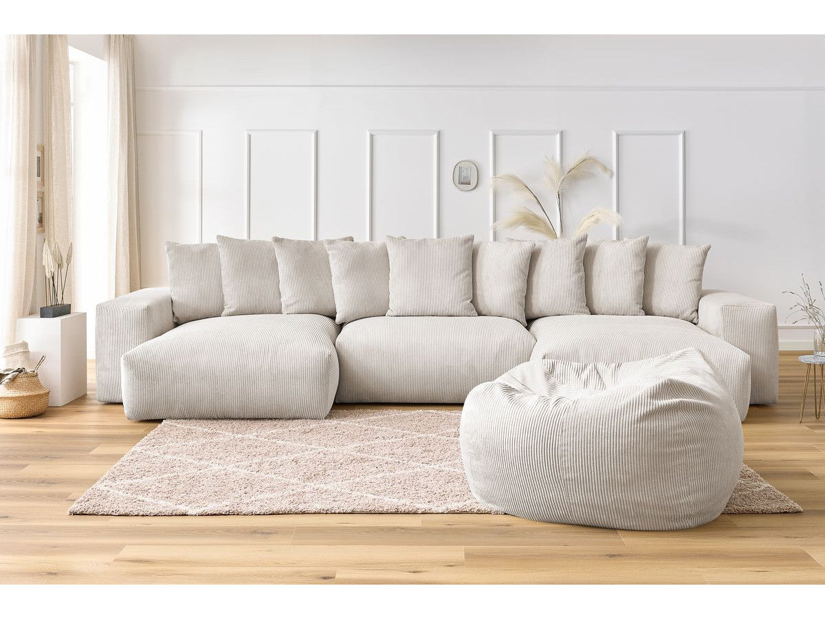 Canapé panoramique fixe VOLTAIRE velours côtelé avec pouf
