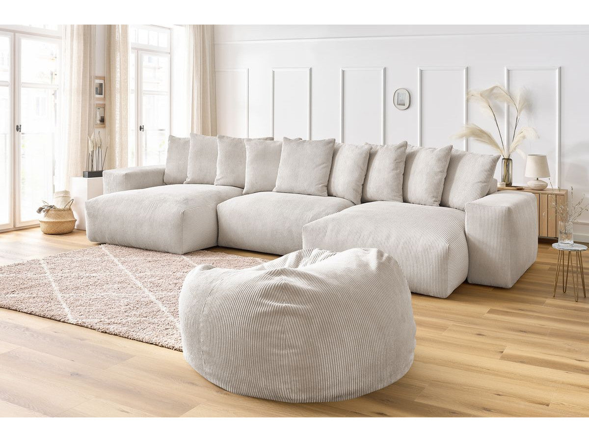 Canapé panoramique fixe VOLTAIRE velours côtelé avec pouf