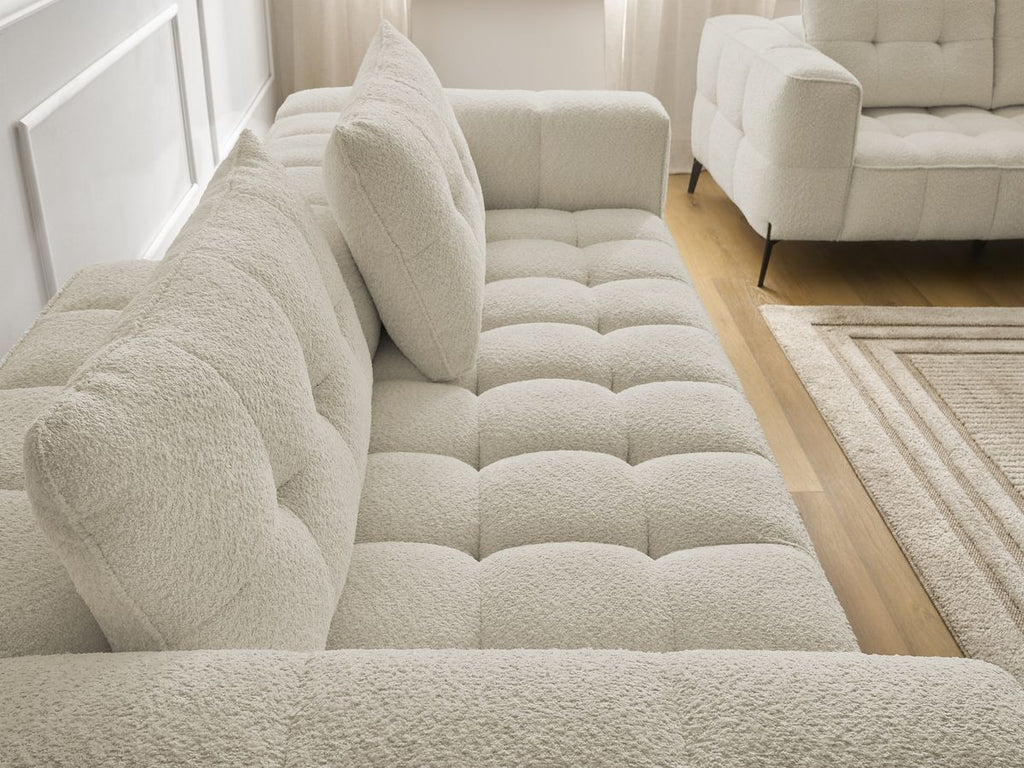 Ensemble canapé droit fixe 3 + 2 places ANIS tissu bouclette avec pouf