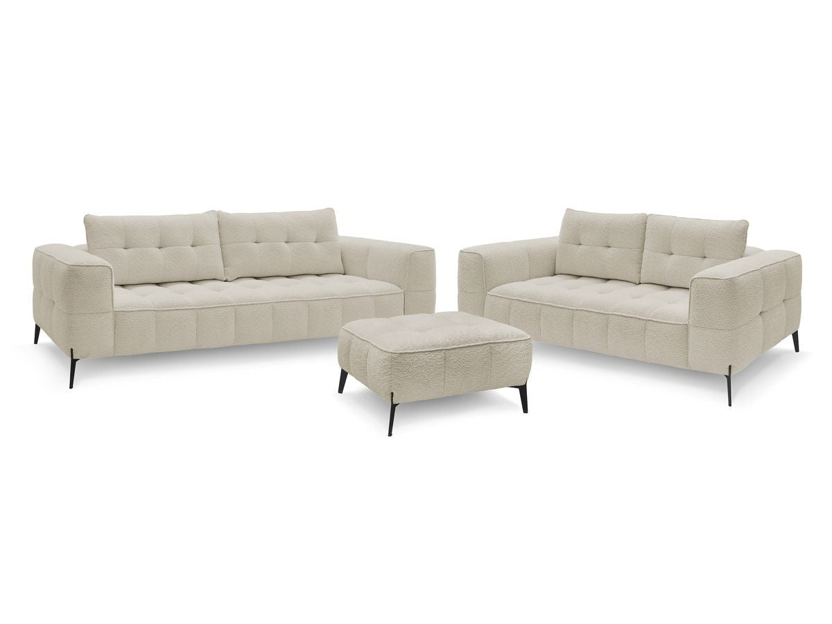 Ensemble canapé droit fixe 3 + 2 places ANIS tissu bouclette avec pouf