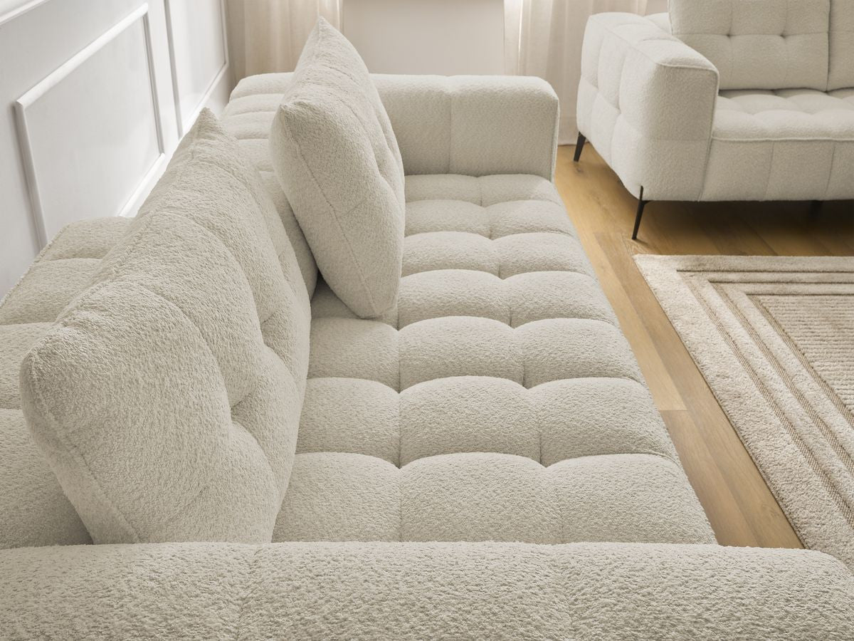 Ensemble canapé droit fixe 3 + 2 places ANIS tissu bouclette avec pouf
