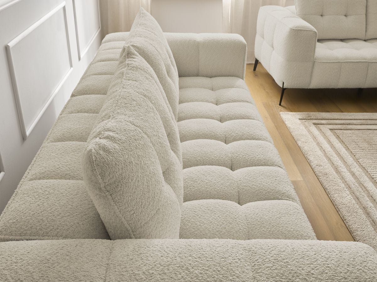 Ensemble canapé droit fixe 3 + 2 places ANIS tissu bouclette avec pouf