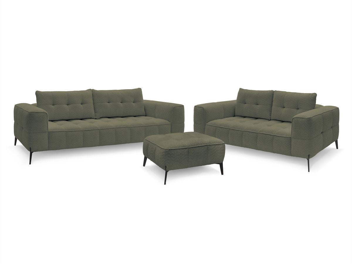 Ensemble canapé droit fixe 3 + 2 places ANIS tissu bouclette avec pouf